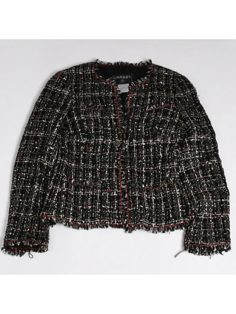 Chanel Tweed Jacket CC Logo Black Red White